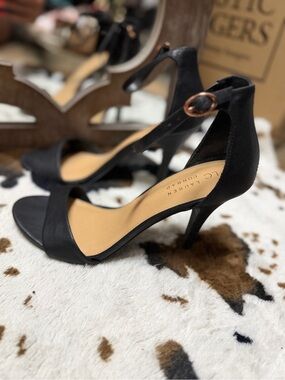 LC Lauren Conrad Black Open-Toe Ankle-Strap Stiletto Heels